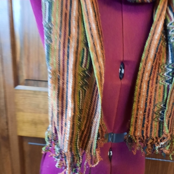 Filatess retro funky striped wool blend long scarf with fringe - Picture 3 of 9